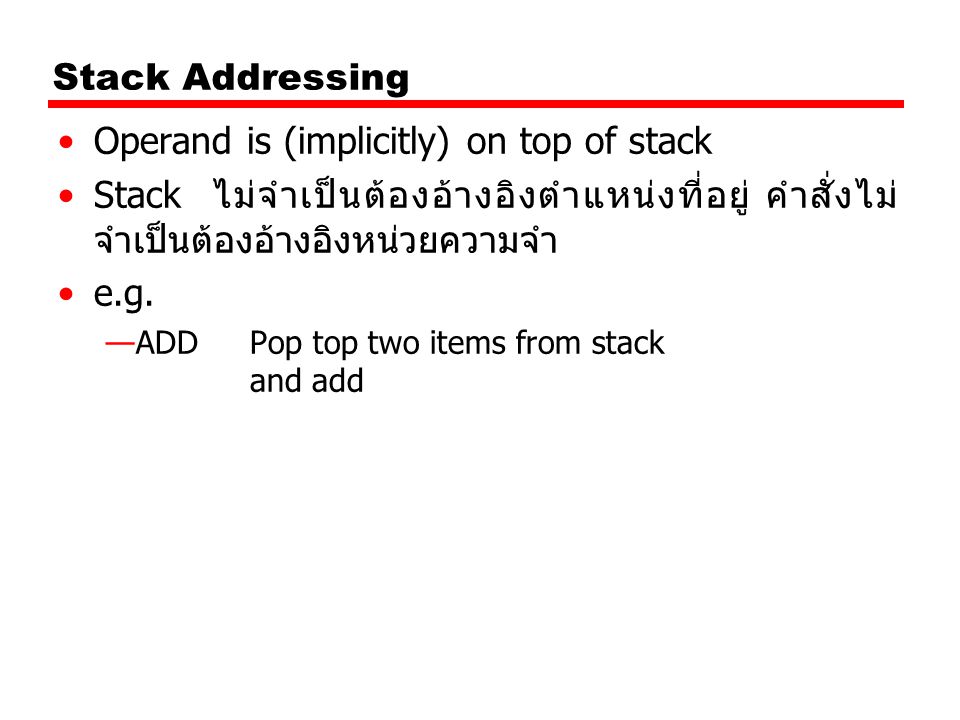 Operand is (implicitly) on top of stack