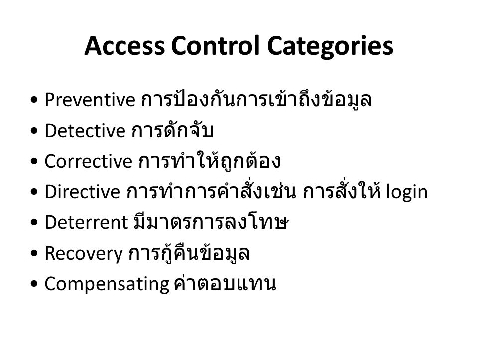Access Control Categories