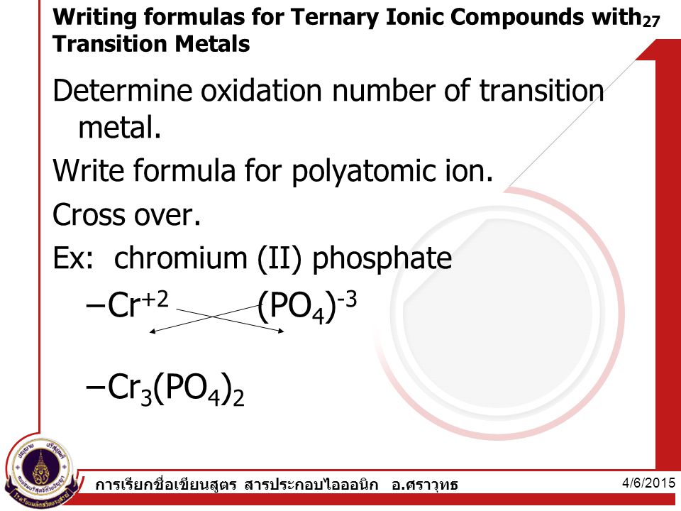 Writing formulas for Ternary Ionic Compounds with Transition Metals