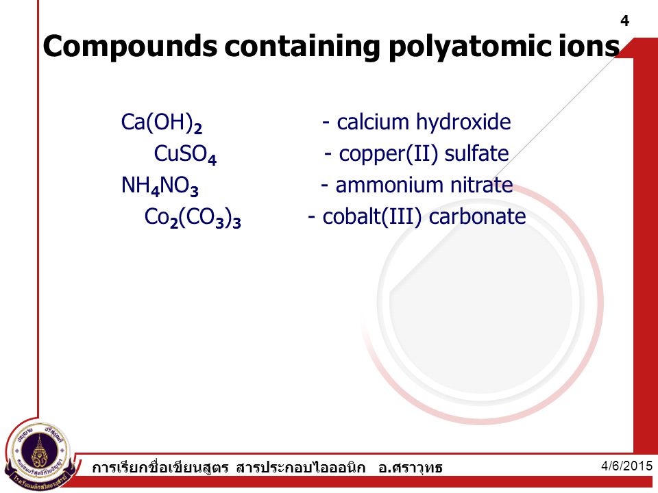 Compounds containing polyatomic ions