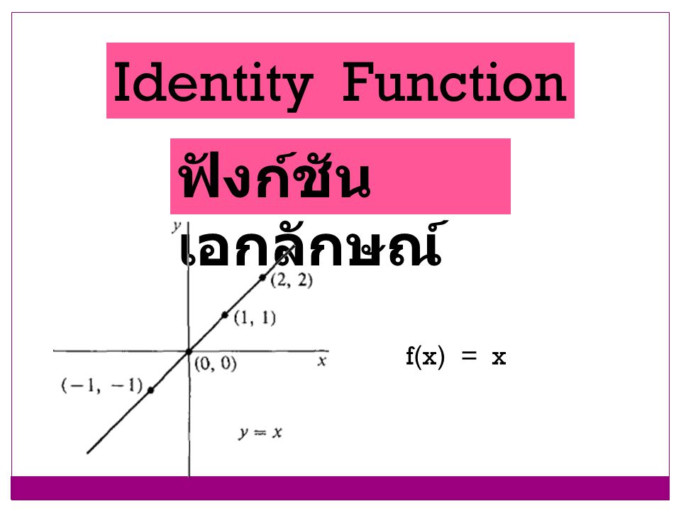 Identity Function ฟังก์ชันเอกลักษณ์ f(x) = x