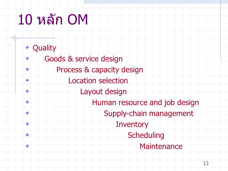 10 หลัก OM Quality Goods & service design Process & capacity design