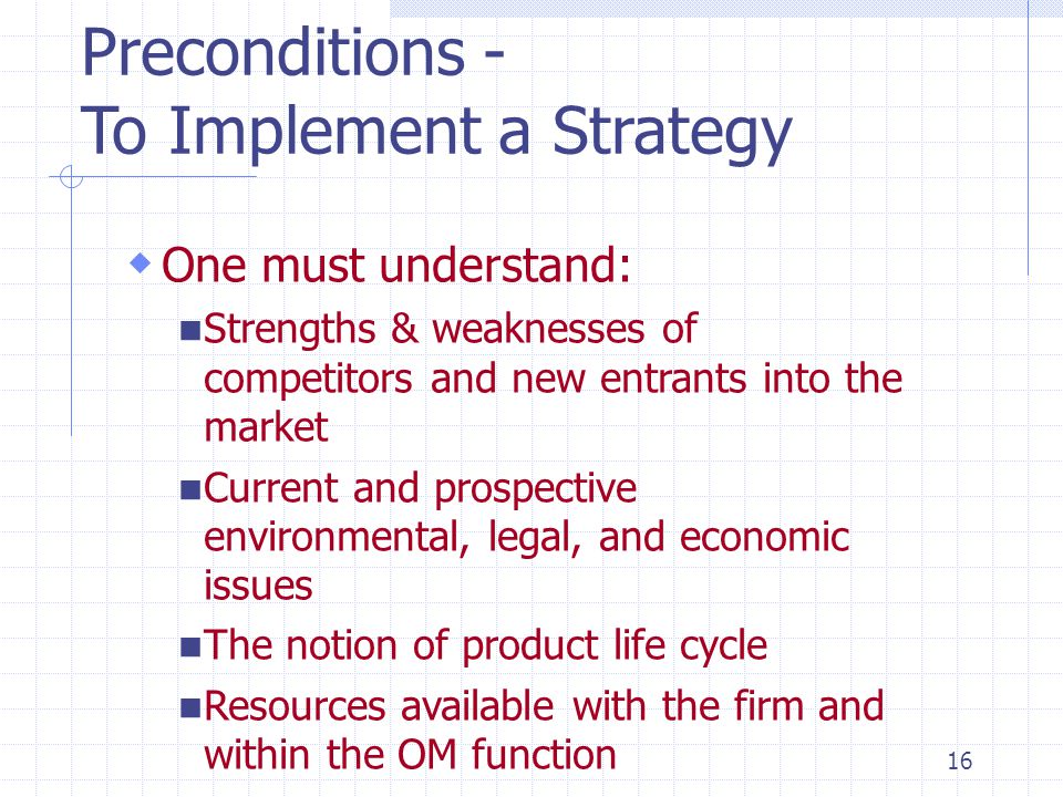 Preconditions - To Implement a Strategy