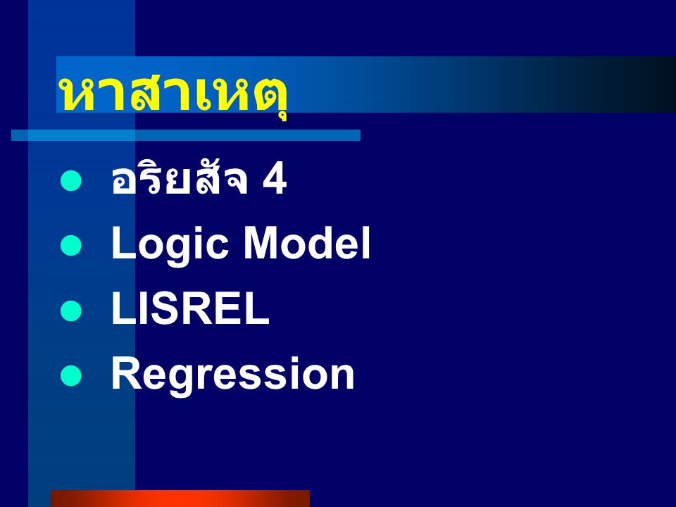 หาสาเหตุ อริยสัจ 4 Logic Model LISREL Regression