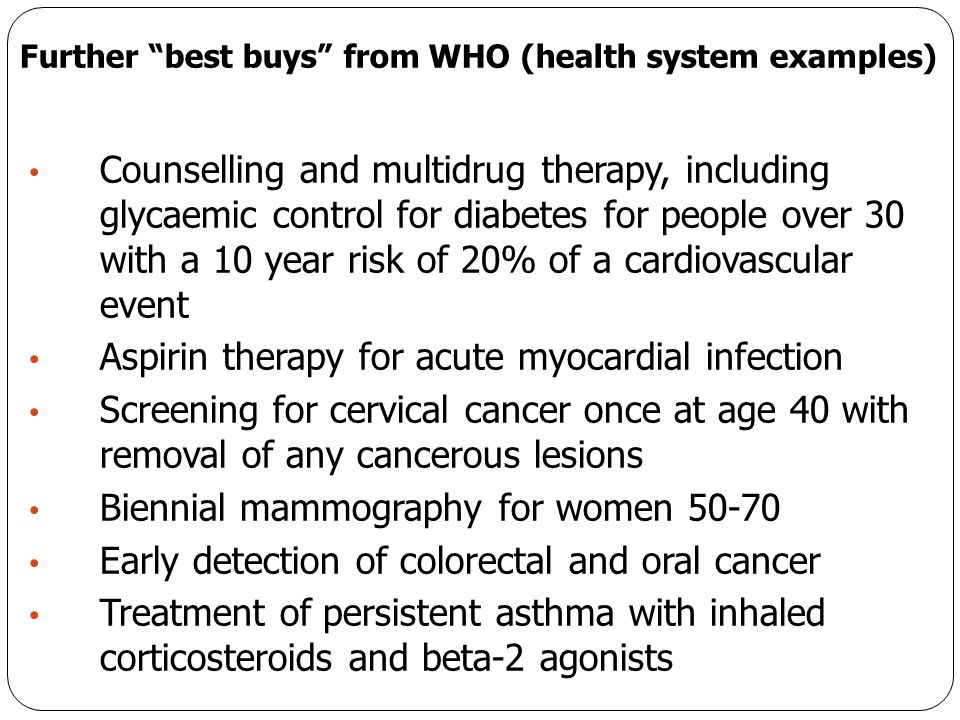 Further best buys from WHO (health system examples)