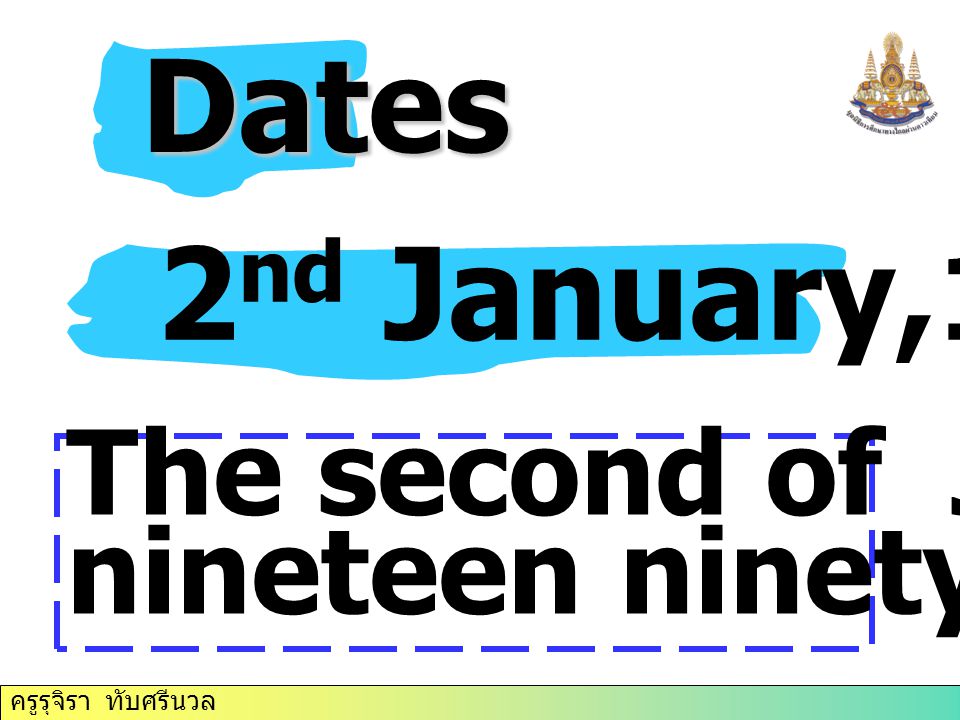 Dates 2nd January,1991 The second of January, nineteen ninety- one