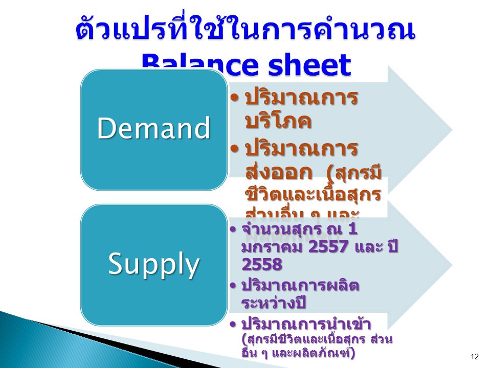 ตัวแปรที่ใช้ในการคำนวณ Balance sheet