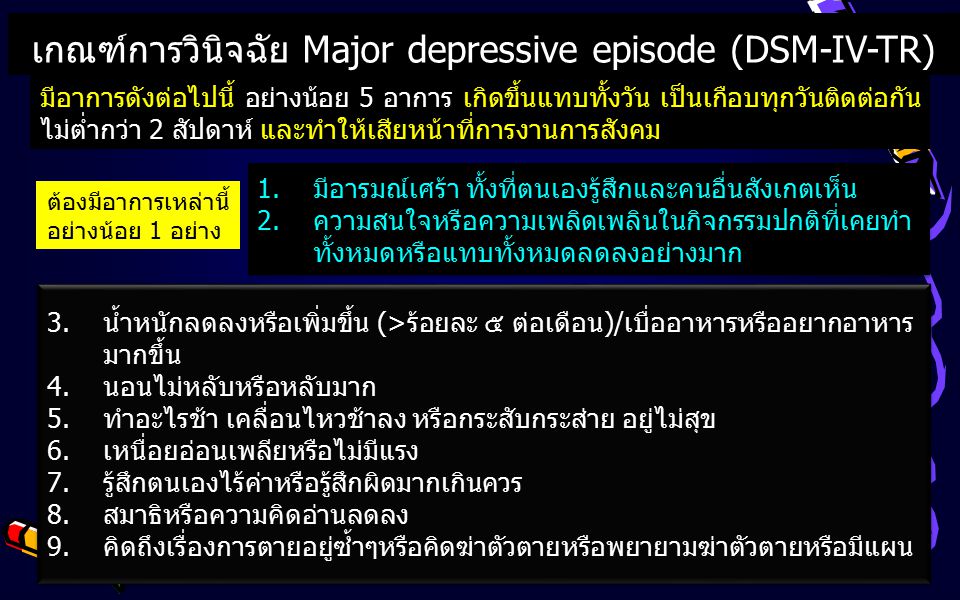 เกณฑ์การวินิจฉัย Major depressive episode (DSM-IV-TR)