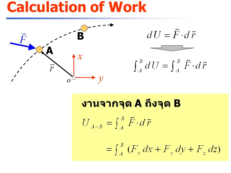 Calculation of Work B A x y o งานจากจุด A ถึงจุด B