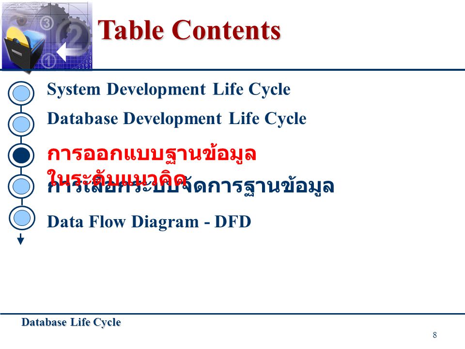 Table Contents การออกแบบฐานขอมูลในระดับแนวคิด