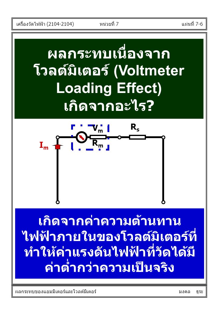 โวลต์มิเตอร์ (Voltmeter Loading Effect) เกิดจากค่าความต้านทาน