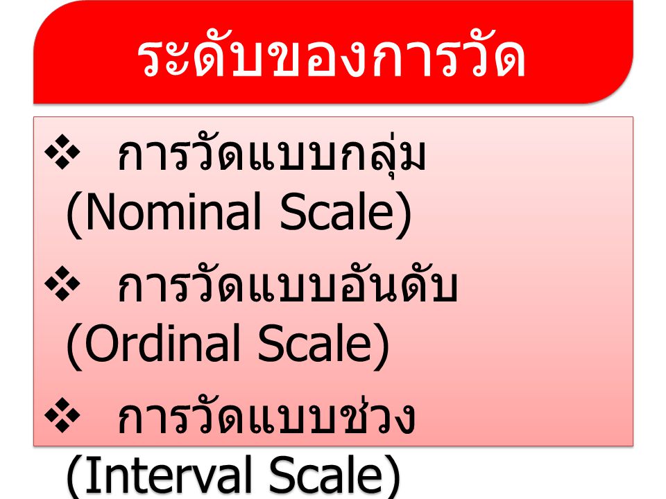 ระดับของการวัด การวัดแบบกลุ่ม (Nominal Scale)