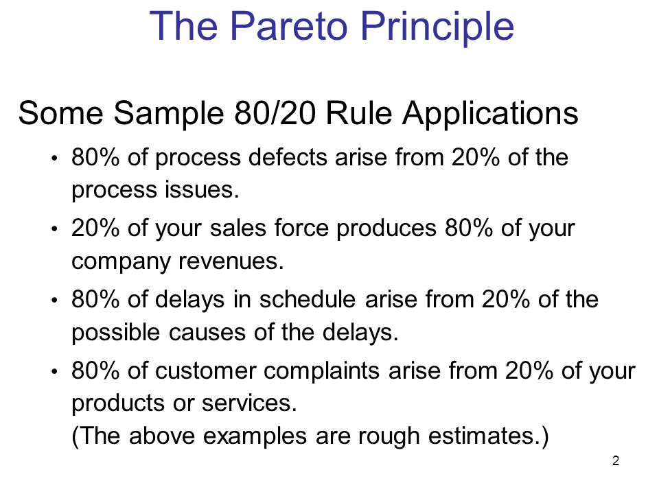 The Pareto Principle Some Sample 80/20 Rule Applications