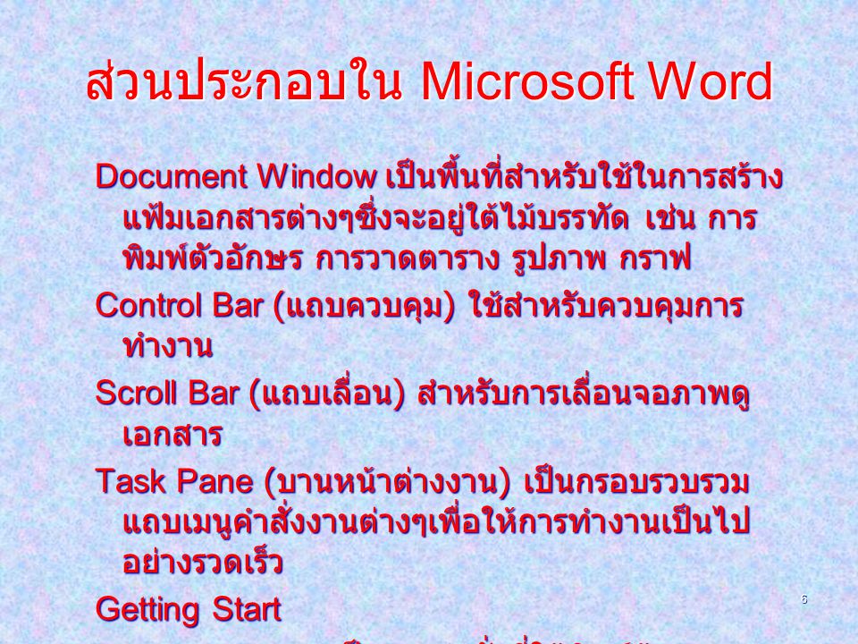 ส่วนประกอบใน Microsoft Word